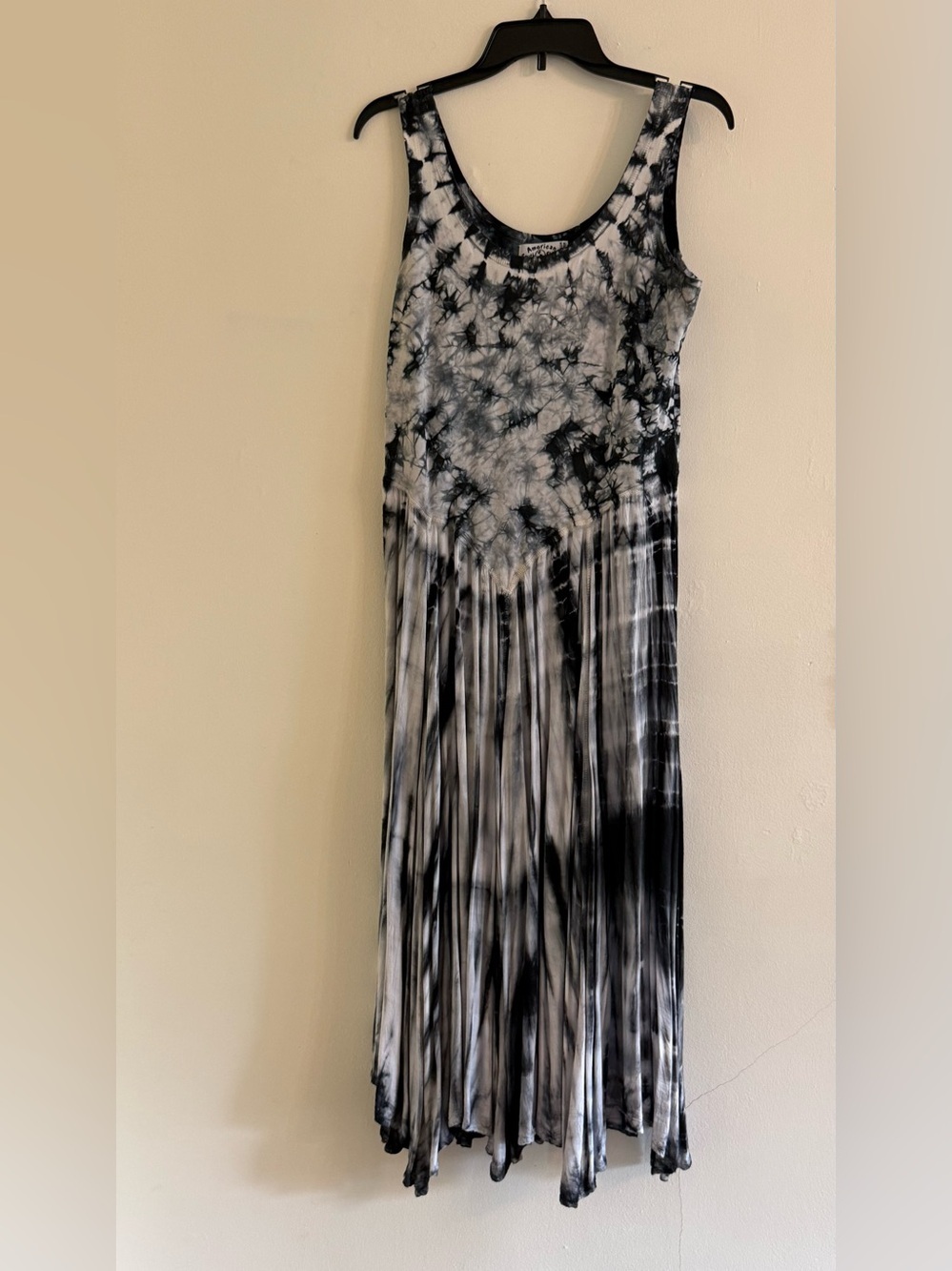 Comfortable Black & White Tie-Dye Sun Sleeveless Elegant Dress Size Large